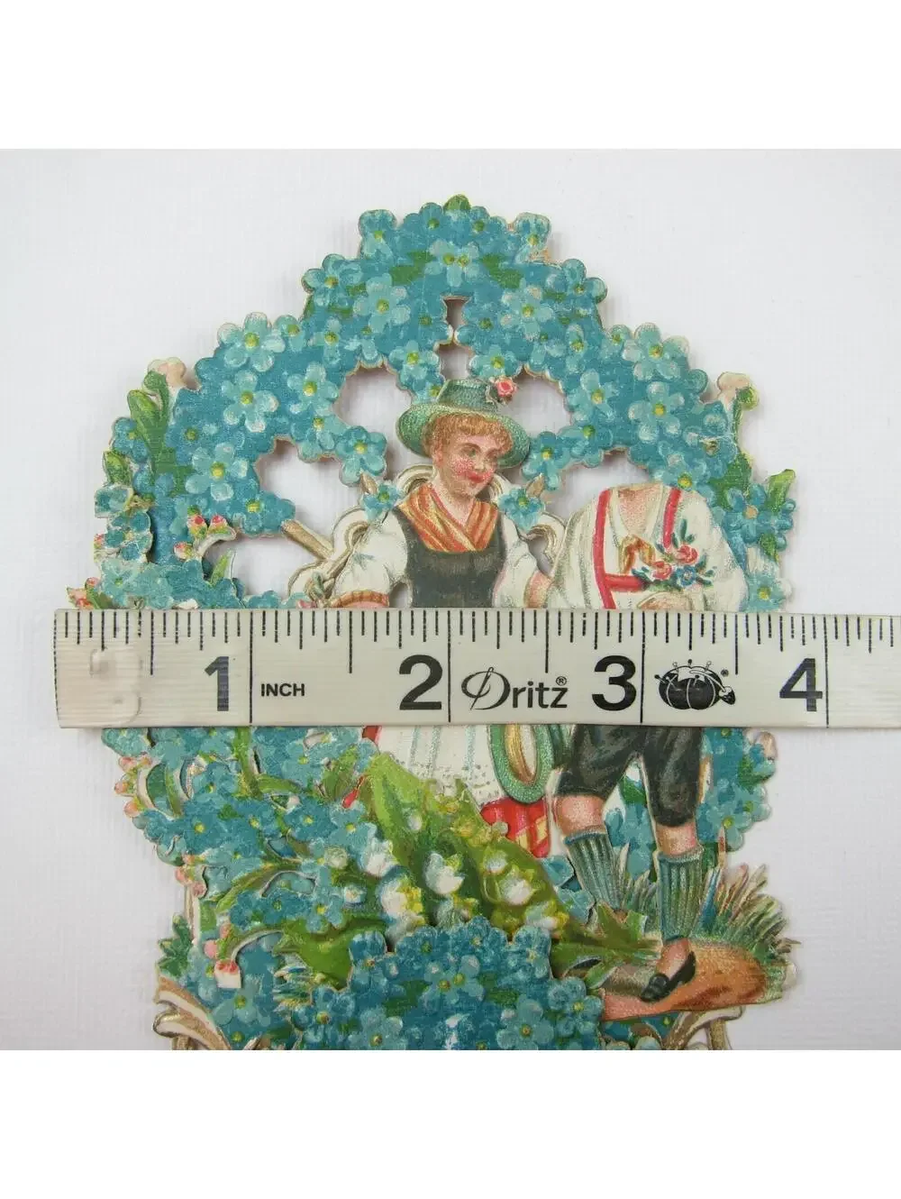Vintage Valentine 3D Pop Up Die Cut German Girl Red Boy Lederhosen Blue Flowers